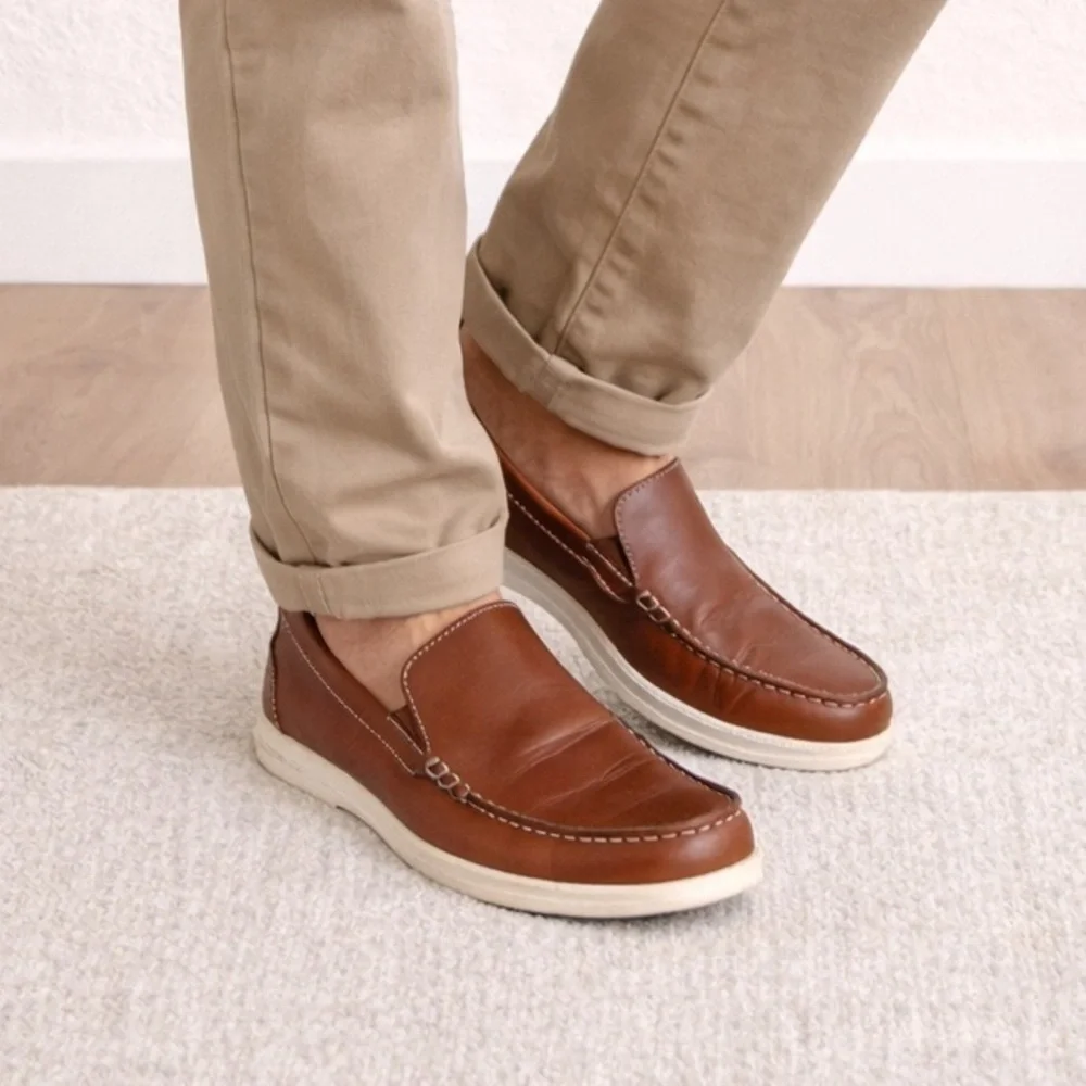 Samuel Hubbard Brown Leather Slip On Loafers Men’s Size 10 Made in Portugal